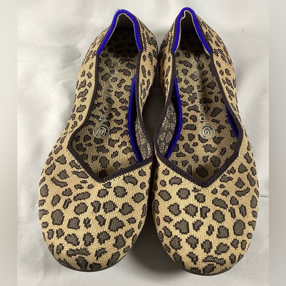 Rothy's Leopard Print Ballet Flats with Blue Trim 8.5